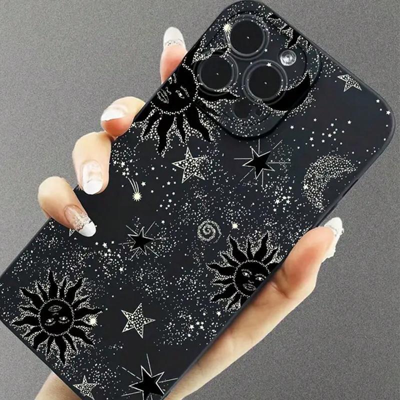 Star & Moon Pattern Phone Case, Anti-drop Cellphone Protective Case, Total Protective Shockproof Mobile Phone Cover for iPhone 16 15 14 13 12 11 Pro Max