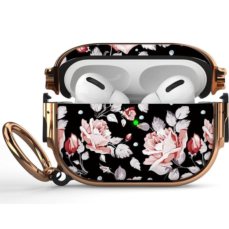 Flower Pattern Earphone Case with Anti-lost Carabiner, Shockproof Earphones Protective Cover for Airpods Pro, Earphone Protector Cover for Men & Women