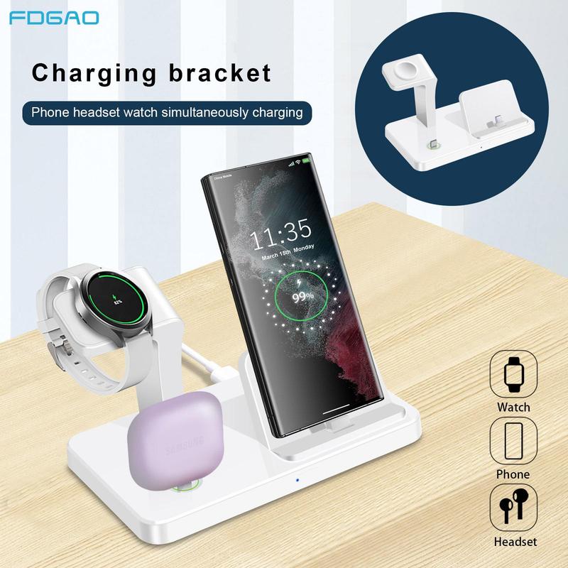 FDGAO 15W 3 in 1 Wireless Charger, USB Type C Fast Charging Station for Samsung Galaxy Watch Galaxy Buds, Portable Charging Stand for Samsung Series