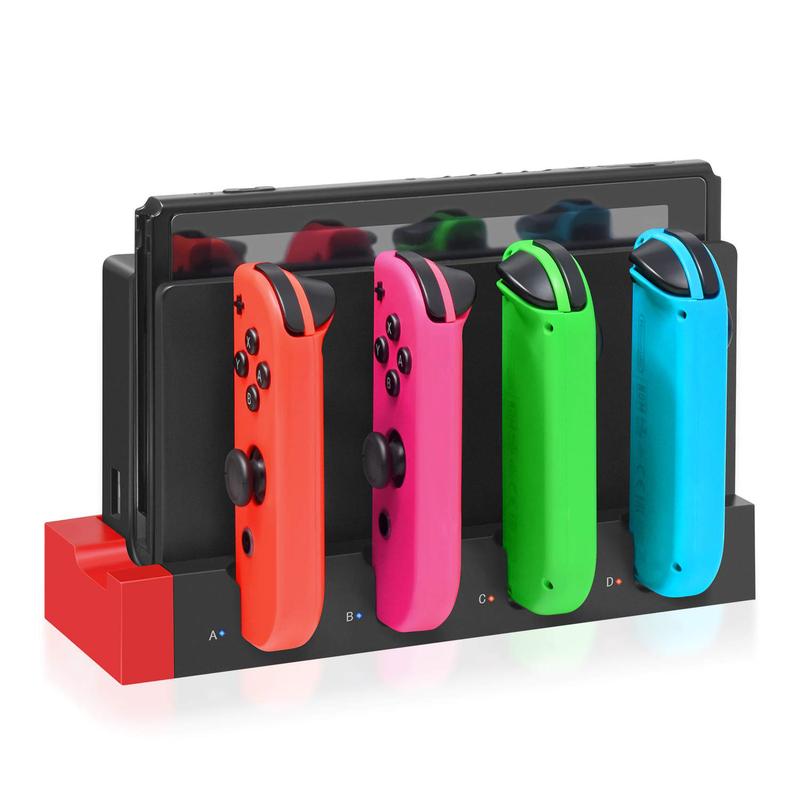 Upgraded Charging Dock Station for Switch Switch OLED, Charges Up to 4 Switch Controllers and Switch Console with LED Indication Security Protection, Compatible with Switch Switch OLED, Gaming Organizer Charger Storage Accessories for Switch Switch OLED