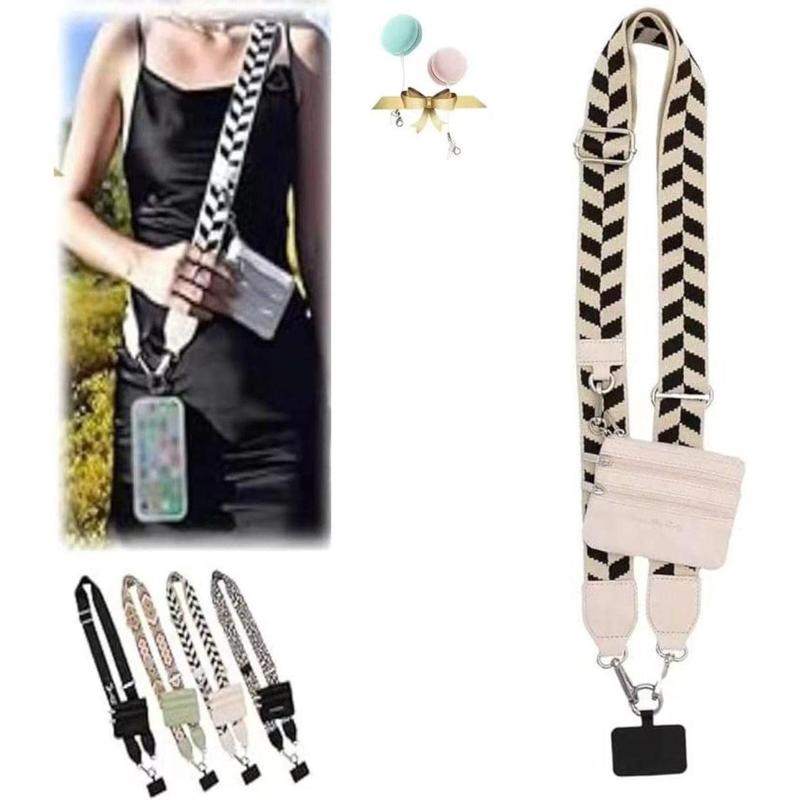 Phone Strap with Zippered Pouch, Clip and Go Strap for Phone with Wallet Crossbody, Cross Body Phone String with Zipper Wallet Pouch, Adjustable Phone Strap Crossbody