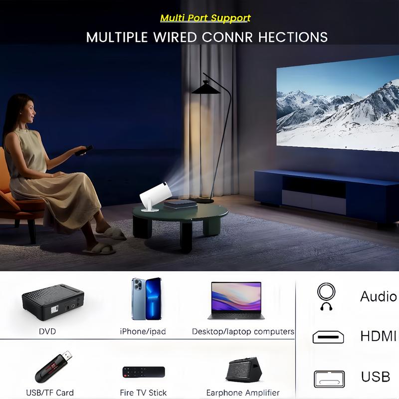 Portable Audio Projector, 4K HD Projector 180° Rotatable WIFI6 Bluetooth 5.0, Multifunctional Projector for Home Theater, Outdoor, Presentations, Home & Outdoor Use Campatible,Christmas and New Year Gifts Adapter  Remote Usb Screen  Micro