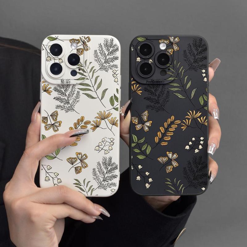 Floral Pattern Design Phone Case, 1 Count Shockproof Phone Protective Cover, Phone Accessory Compatible with iPhone 15 14 13 12 Series