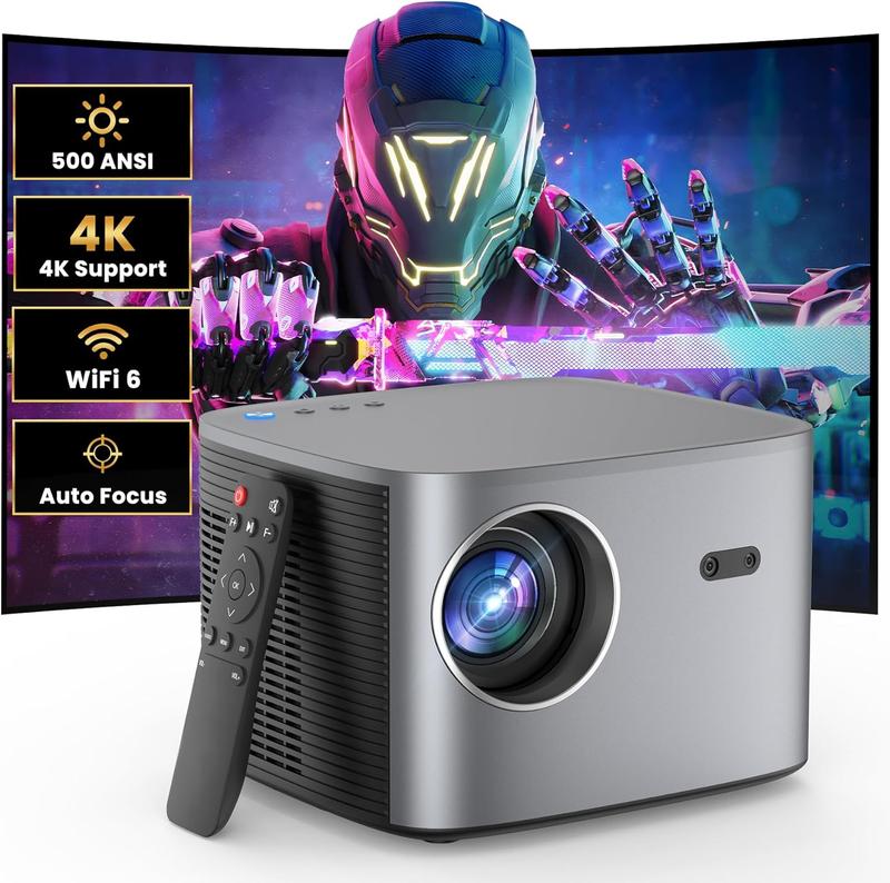 Groview Projector with WiFi, Bluetooth, 500 ANSI, 4K Native 1080P for Bedroom & Outdoor,  50-100% Zoom for Game & Square Audio Screen Cable low Noise