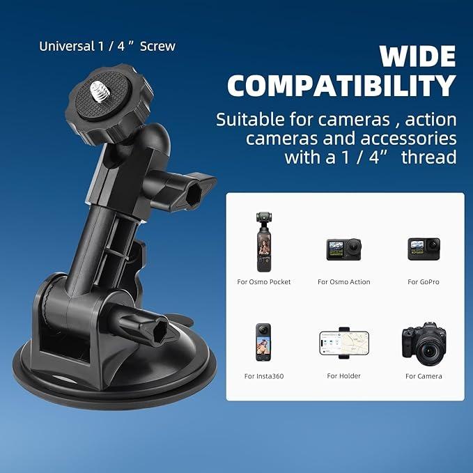 Pocket 3 Suction Cup Mount Windshield Mount Kit with Expansion Adapter for Insta360 X3 X4 X2 Go 3S for GoPro Max Mini Hero 13 12 11 10 9 8 7 6 Pocket 3 2 Action 5 Pro 4