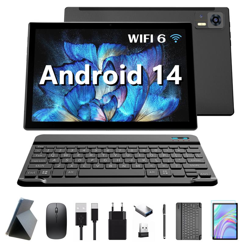 2024 Latest WiFi 6 Android 14 Tablet 10 inch, 8+64GB ROM (1TB TF Support), Octa-Core| Google GMS Certification| 5+13 MP| 1.8GHz| 6000 mAh| Tablet with Keyboard Mouse Pen, Support Bluetooth 5.0 android tablet