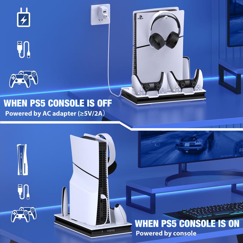 PS5 Stand with Cooling Stand &harger Station,BEBONCOOL PS5 Accessories with Cooling Station for Playstation 5 Slim % PS5 Console