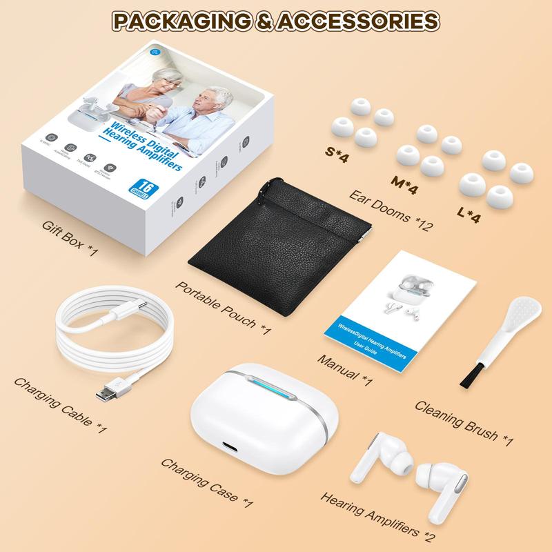 Wireless In-ear Design Earphone, Noise Cancelling Headphone with Charging Case, Rechargeable Hearing Amplifier for Elderly &  Hearing Loss Adults