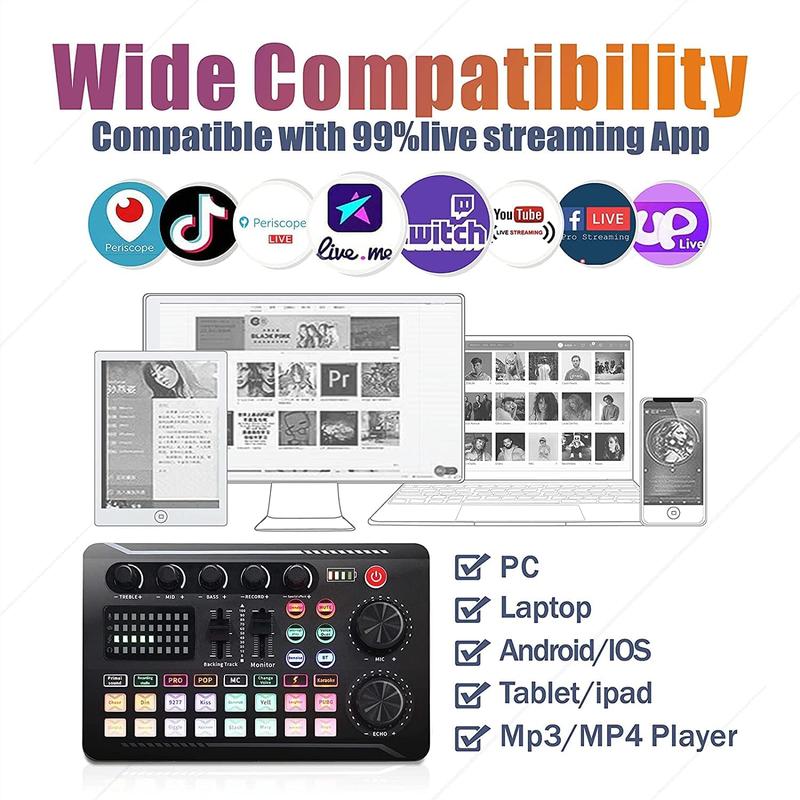 Microphone Bundle, BM-800 Condenser Mic with Live Sound Card Kit, Podcast Equipment Bundle with Voice Changer and Mixer Functions for PC Smartphone Studio Recording & Broadcasting