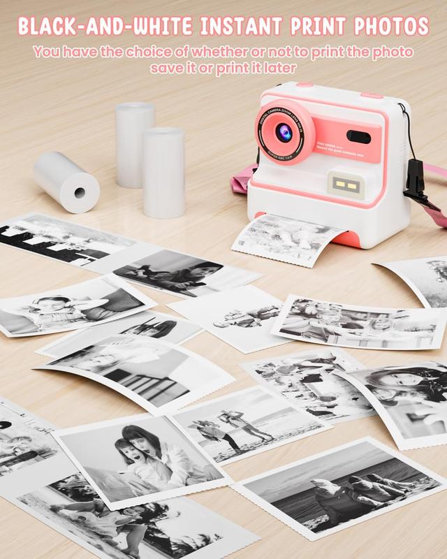 Instant print camera for kids, creative halloween and birthday gift for boys and girls ages 6 and up, HD digital camera with thermal paper, educational children's toy camera, portable instant print camera, includes 32GB SD card