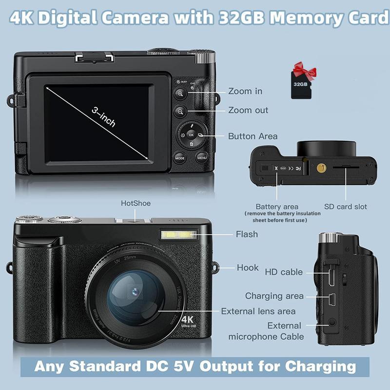 Dual Electric Edition DC101 4K Ultra HD Digital Camera,16x Digital Zoom,48MP Digital Camera 1080P 4K volgging camera,Christmas Gift Portable Camcorder auto focus Vintage 4K