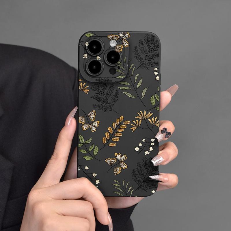 Floral Pattern Design Phone Case, 1 Count Shockproof Phone Protective Cover, Phone Accessory Compatible with iPhone 15 14 13 12 Series