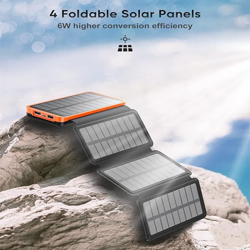 Solar Charger 10000mAh (1 Count), Portable Outdoor USB C Power Bank with 4 Solar Panels, 3A Fast Charge External Battery Pack with 2 USB Outputs Compatible with Smartphones, Tablets, etc.