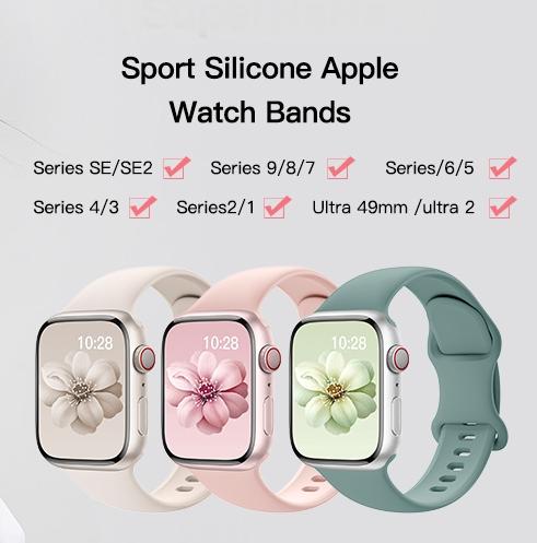 Sport silicone band compatible with Apple Watch bands 40mm 38mm 41mm 44mm 45mm 42mm 49mm women men, soft wristband waterproof replacement sport strap for iWatch bands Series 9 8 7 6 5 4 3 2 1 se ultra, only the strap, not containing a watch Accessories