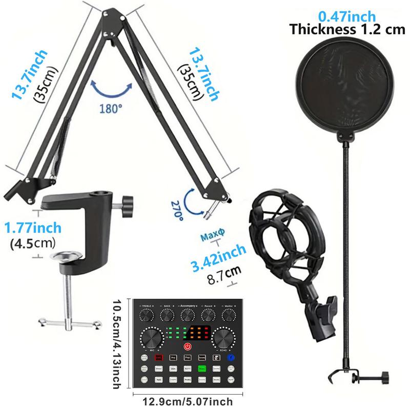 Professional Podcast Studio Equipment Kit, USB Rechargeable Condenser Microphone & Audio Interface & Sound Card, Live Streaming Equipment for YouTube & Twitch