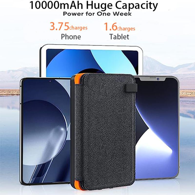 Solar Charger 10000mAh (1 Count), Portable Outdoor USB C Power Bank with 4 Solar Panels, 3A Fast Charge External Battery Pack with 2 USB Outputs Compatible with Smartphones, Tablets, etc.