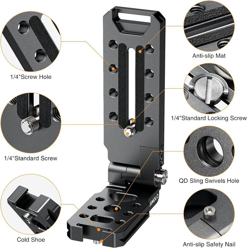 CAMOLO DSLR Foldable Camera Mount L Bracket  Arca Swiss Vertical Horizontal Tripod, Quick Release Plate with 1 4