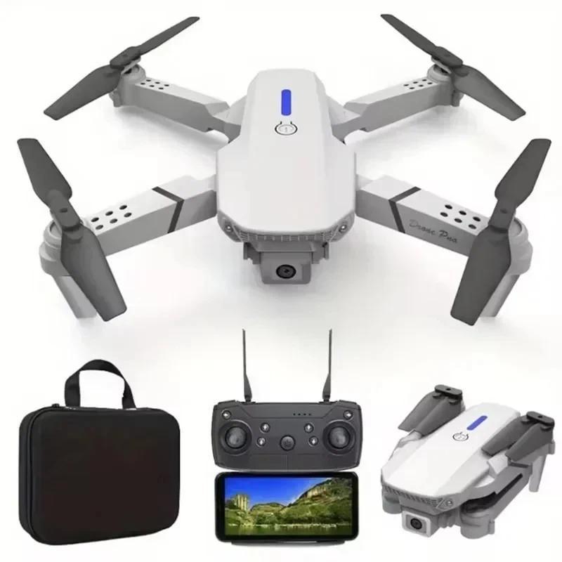 Professional Drone E88 4K Wide-Angle HD 1080P Camera WiFi FPV Height Hold Foldable RC Drone Quadrotor Helicopter Children's Toys Automatic Durable Folding Phone Charging Chargeable