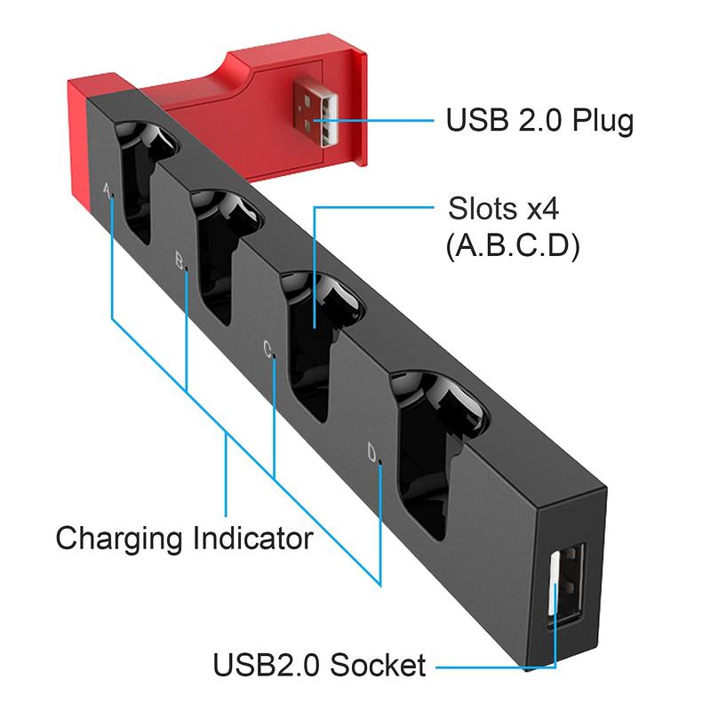 Upgraded Charging Dock Station for Switch Switch OLED, Charges Up to 4 Switch Controllers and Switch Console with LED Indication Security Protection, Compatible with Switch Switch OLED, Gaming Organizer Charger Storage Accessories for Switch Switch OLED