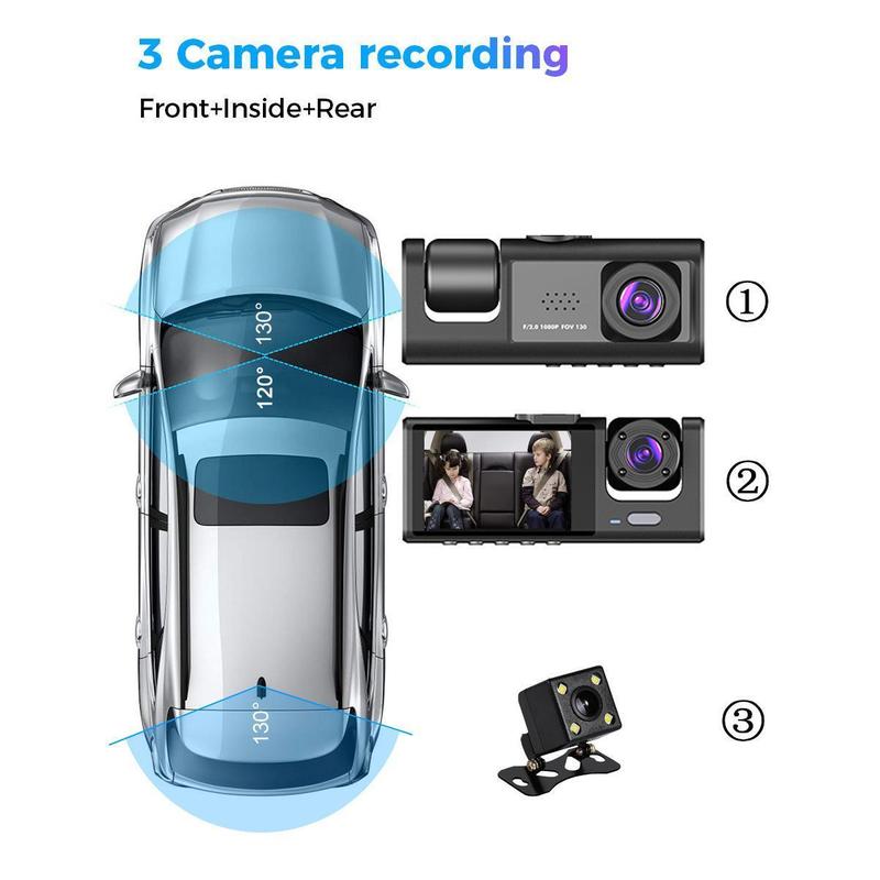 3 lens video Car Recorder 2 inch screen Car recorder HD Night v Camera ision Dashcam Car DVR mini dashcams