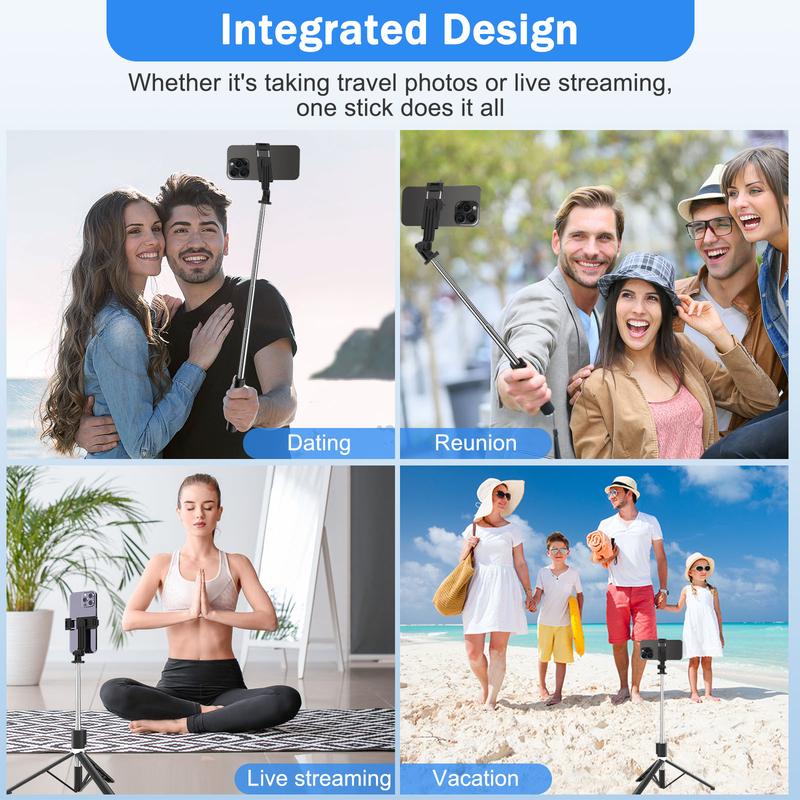 Selfie Stick Tripod with Dual Fill Lights   , New 6- in -1 Retractable Travel Tripod Accessories Portable Adjustable Android Cellphone Mobile Storage,Live and Douyin Video，Compatible all iphone &Android Smartphone