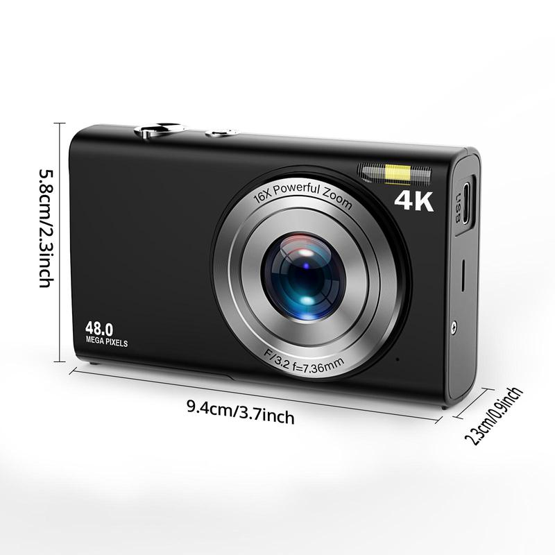 4K 48 Million Pixel Digital Cameras, Autofocus, 16X Digital Zoom, with 32G Memory Card, Mini Camera, Vintage Digital Camera for Entry-level Photographers, Vintage Camera, Digital Cameras, Compact Camera, Photo Camera, Stocking Fillers Gift