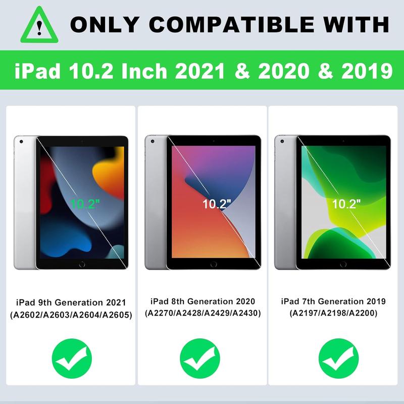 iPad 9th Generation Case, iPad 8th 7th Generation Case, iPad 10.2 2021 2020 2019 Case with Kickstand, Heavy Duty Shockproof Hybrid Three Layer Protective Cover for , Black+Green