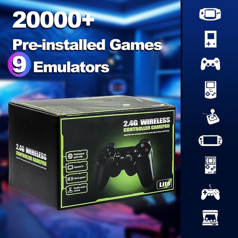 2024 New Wireless Retro Gaming Console,Gamepad, Built in 20,000+Games,Equipped with 9 classic simulators, 4K HDMl 2.4GHz Wireless Controller, TV Plug and Play.(64GB)