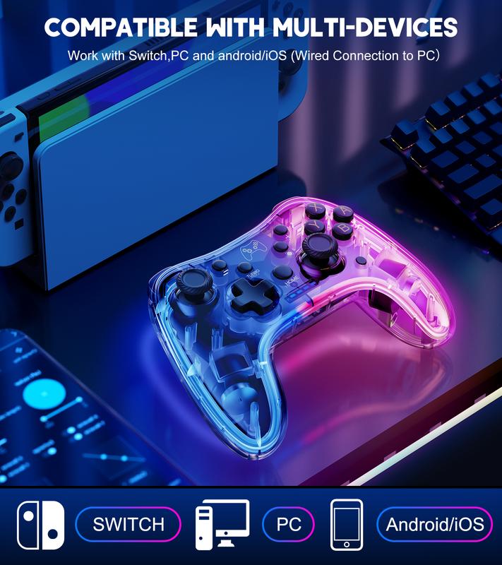 Wireless Switch Controller for Switch Lite OLED PC,Wireless Switch Pro Controllers with RGB Light, Programmable, TURBO & Wakeup