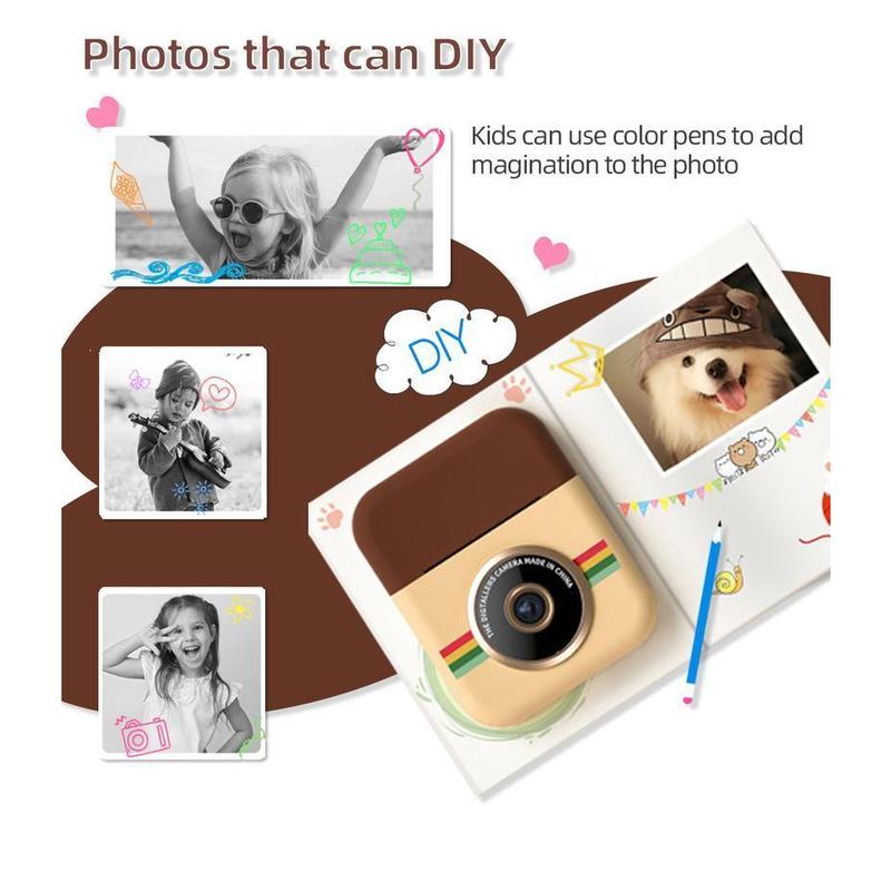 Instant print camera for kids, creative Christmasand birthday gift for boys and girlsages 6 andup, HD digital camera with thermalpaper,educational children's toy camera. portableinstant print camera,includes 32GB SD card Charging