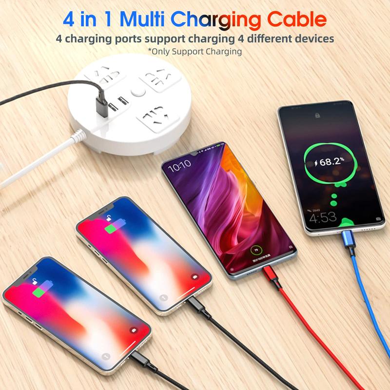 4 In 1 USB Charging Cable, Phone Charging Data Cable, Mobile Phone Charging Cable for Travel, Universal Phone Accessories for Samsung Galaxy iOS Android