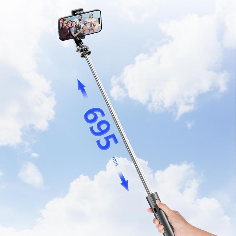 4 in 1 Selfie Stick Tripod, Extendable Phone Tripod Stand with Detachable Wireless Remote & Phone Holder, 360° Rotating Mini Travel Tripod for Outdoor & Indoor