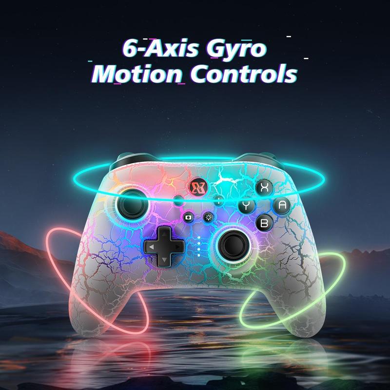 Unique Crack Design Wireless Game Controller, RGB Adjustable Ambient Light Wireless Remote Gamepad, Motion Control Gamepad for Switch Switch Lite Switch OLED