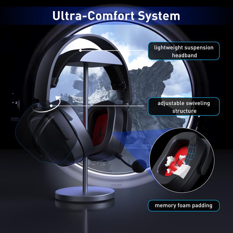 SENZER X100 2.4G wireless gaming headset, get rid of the wired constraints, soft and comfortable ear cups, no pressure on the ears and head, suitable for PS4, PS5, PC, can be connected to different devices via USB, Bluetooth, cable.