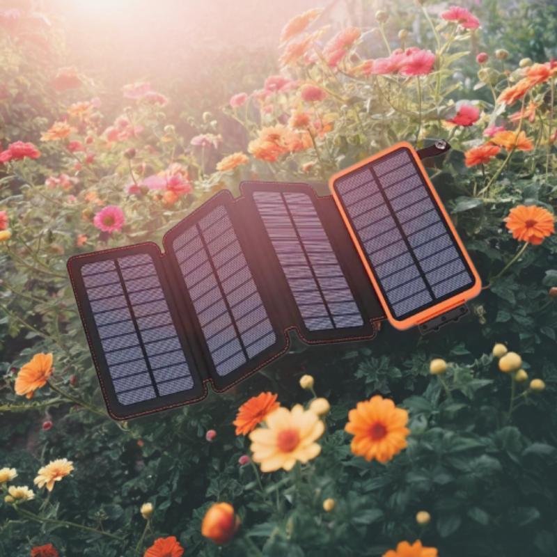 Solar Charger 10000mAh (1 Count), Portable Outdoor USB C Power Bank with 4 Solar Panels, 3A Fast Charge External Battery Pack with 2 USB Outputs Compatible with Smartphones, Tablets, etc.