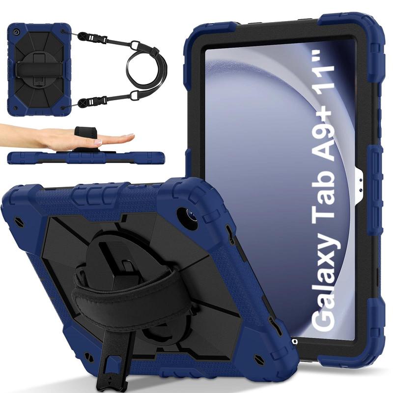 Shockproof Tablet Case with Rotating Hand Strap & Stand & Shoulder Strap, Tablet Protective Cover, Tablet Accessories Compatible with Samsung Tab A9 Plus