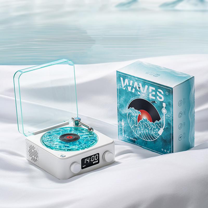 Waves vintage vinyl player Multifunctional White noise bluetooth speaker with adjustble Atmosphere light RGB lighting-audio wireless Festival gifts Getting close to nature and adding color to life Smartphone