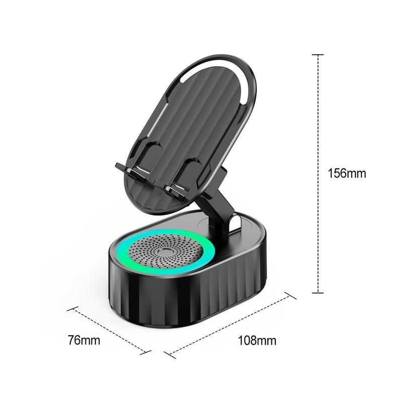 Black Friday Wireless Induction Audio Bluetooth Speaker 5in1 Phone Holder Emergency Rechargeable (3000mAh) Portable Power Tablet Stand With Colorful Ambient Light 300° Foldable for iPhone Android Non-Slip Base, Unique Cool Gadget Tech Gifts