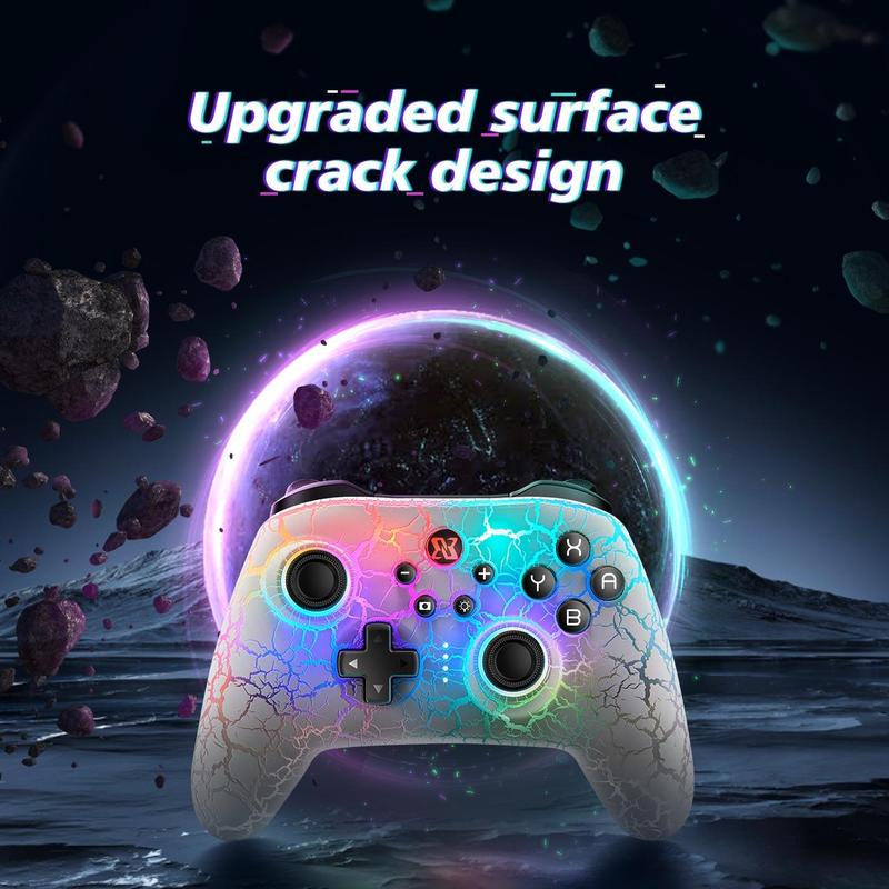 Unique Crack Design Wireless Game Controller, RGB Adjustable Ambient Light Wireless Remote Gamepad, Motion Control Gamepad for Switch Switch Lite Switch OLED