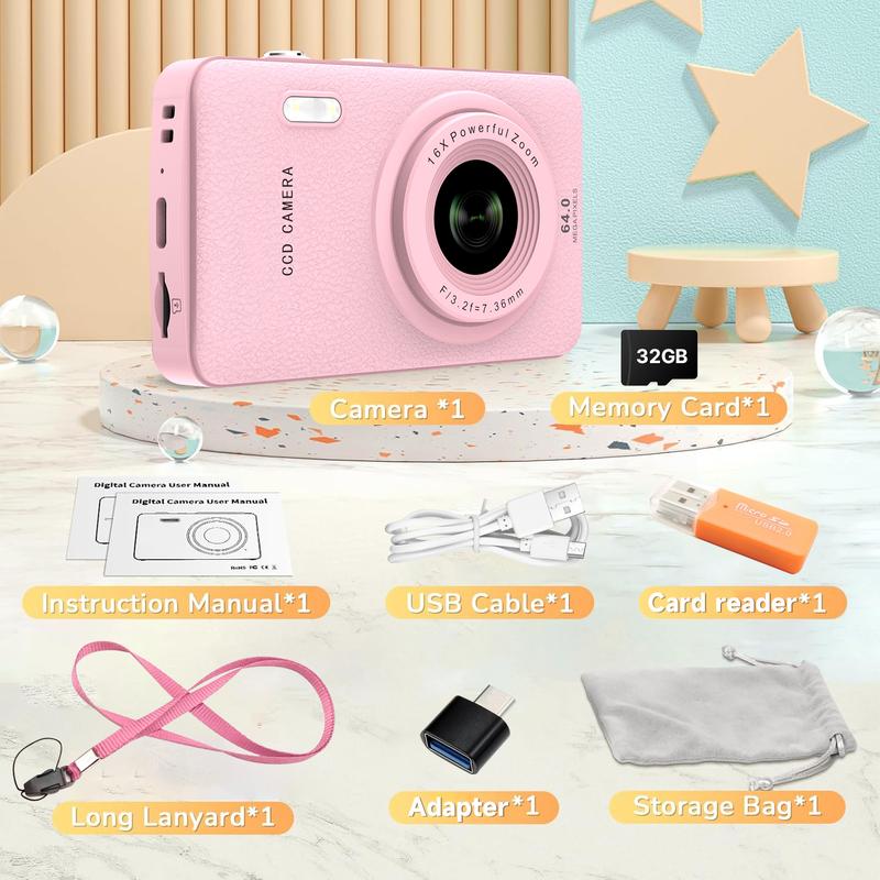 [Black Friday discount] 1080P digital camera, 16x zoom and 32G storage card, four colors optional -suitable for boys, girls and teenagers