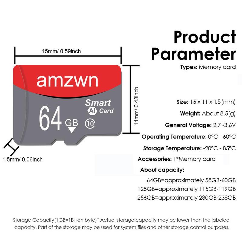 Micro SD Card, Class 10 32GB 64GB 128GB Micro SD Card, Flash Card, Memory Card for Phone Camera