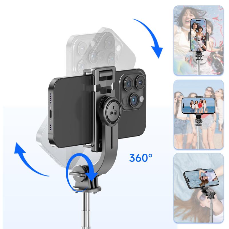 4 in 1 Selfie Stick Tripod, Extendable Phone Tripod Stand with Detachable Wireless Remote & Phone Holder, 360° Rotating Mini Travel Tripod for Outdoor & Indoor