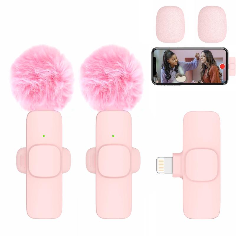 2 Pieces Wireless Lavalier Microphones for iPhone, Android, iPad - Mini Pink Clip-on Microphones for Recording, Live Streaming,Vlog, Audio Smartphone,christmas gift ideas Black Friday Deals tiktok shop store