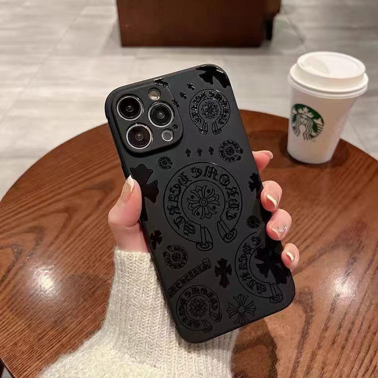 Chrome Hearts Leather Black Cross iphonecase,Luxury Cute Phone Case For iPhone 16 15 14 13 12 11 Pro Max Cover iphone 16 pro max case