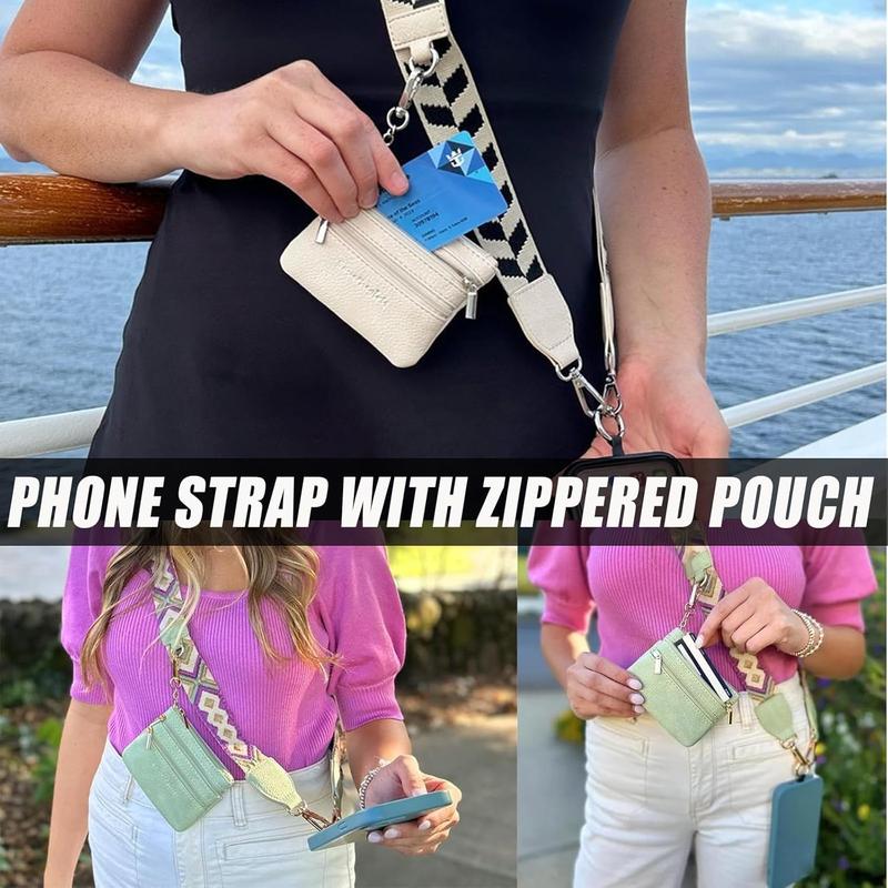 Clip and Go Strap for Phone with Wallet Crossbody,Phone Strap with Zippered Pouch,Adjustable Phone Lanyard with Wallet Smartphone Cellphone