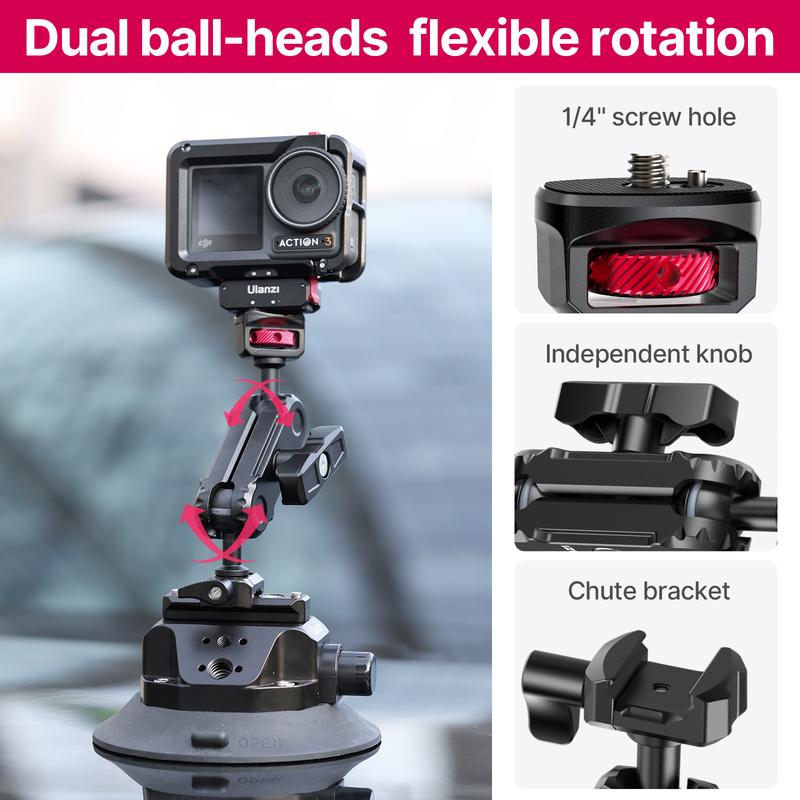 Camera Suction Cup Mount for Gopro - ULANZI SC-02 4.5in Pump-actived Vacuum Suction Mount w Quick Release NATO Magic Arm Car Boat Windshield Window Mount Compatible with Go pro Nikon Canon Sony DSLR