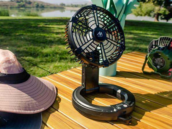 Foldable Camping Fan Rechargeable, Ayamaya 10400mAh Portable Battery Powered Camping Fan for Tents, Hangable USB Fans with LED Lantern Suitable for Fishing, Camping, BBQ, Workplace,Tent Fan with Light Button Mobile Adjustable Durable Equipment Charging