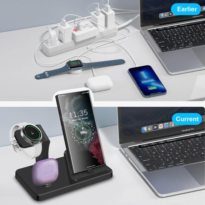 FDGAO 15W 3 in 1 Wireless Charger, USB Type C Fast Charging Station for Samsung Galaxy Watch Galaxy Buds, Portable Charging Stand for Samsung Series