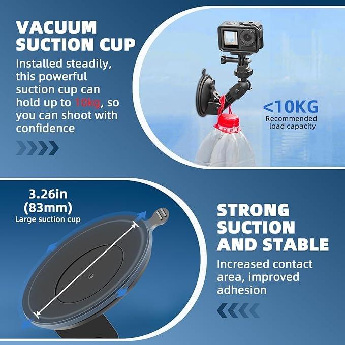 Pocket 3 Suction Cup Mount Windshield Mount Kit with Expansion Adapter for Insta360 X3 X4 X2 Go 3S for GoPro Max Mini Hero 13 12 11 10 9 8 7 6 Pocket 3 2 Action 5 Pro 4