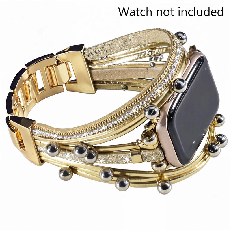 Boho Style Beaded Bracelet Watch Band (Band Only), Fashionable Multilayer PU Leather Watch Band for Women, Smart Watch Accessories for iWatch Bands SE Series 9 8 7 6 5 4 3 2 1